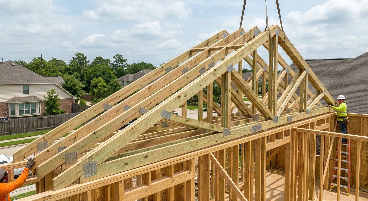 Proper roof truss ventilation and moisture control for new home construction in Houston