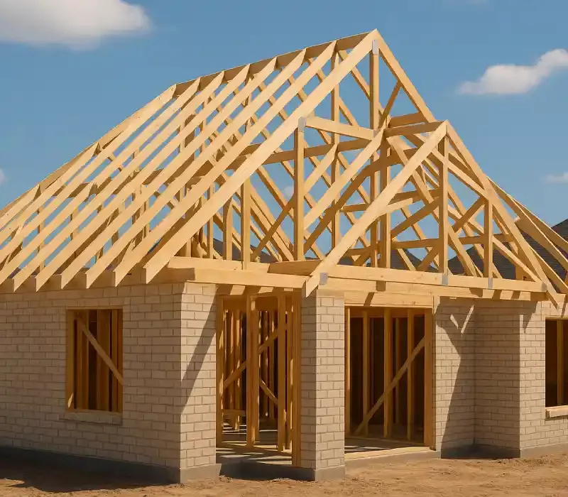 A residential home being framed with high-quality materials by Texas Truss Company in DFW.